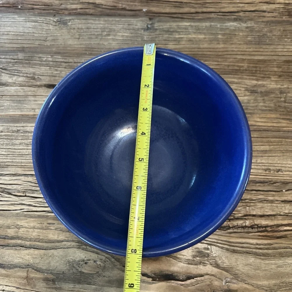 Vintage Cobalt Blue Stoneware Ceramic Mixing‎ Bowl Ribbed Design  8
